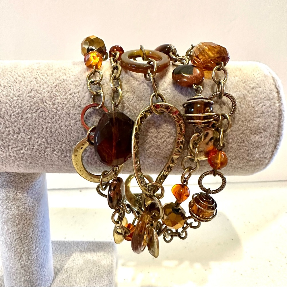 Premier Designs Bracelet antiqued gold tone multistrand w/ charms and beads